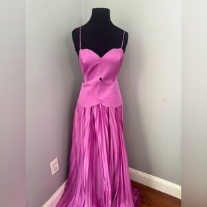 Purple Pleated Gown Sweetheart Neckline